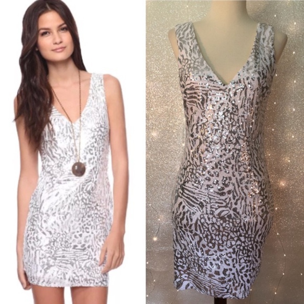 F 21. Beautiful White and Silver Sequined Dress.